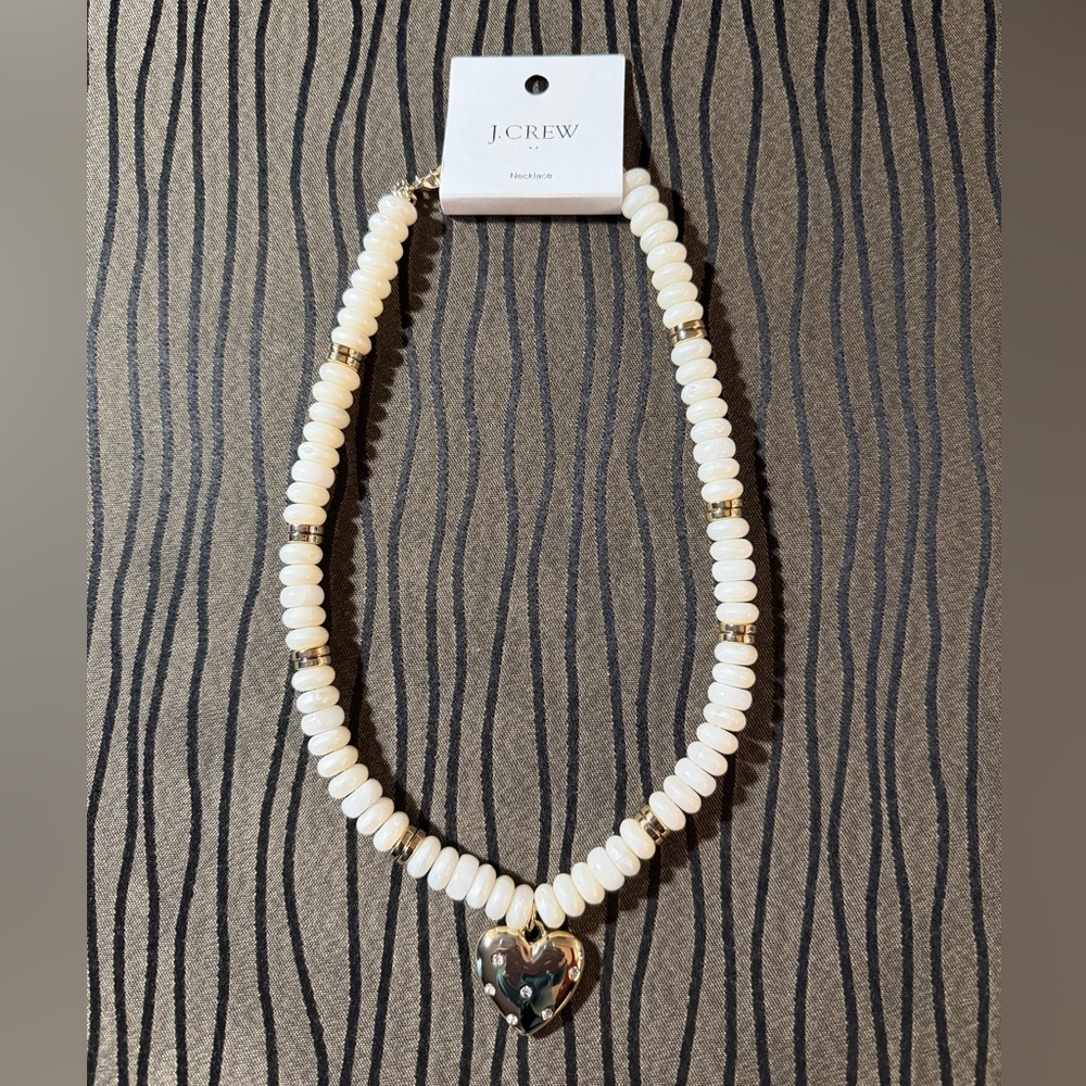 NWT J Crew cream bead gold heart necklace